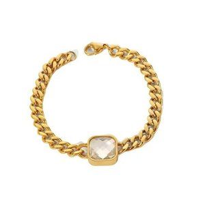 Solid Color Stainless Steel Bracelets Gold Plated Inlay Zircon